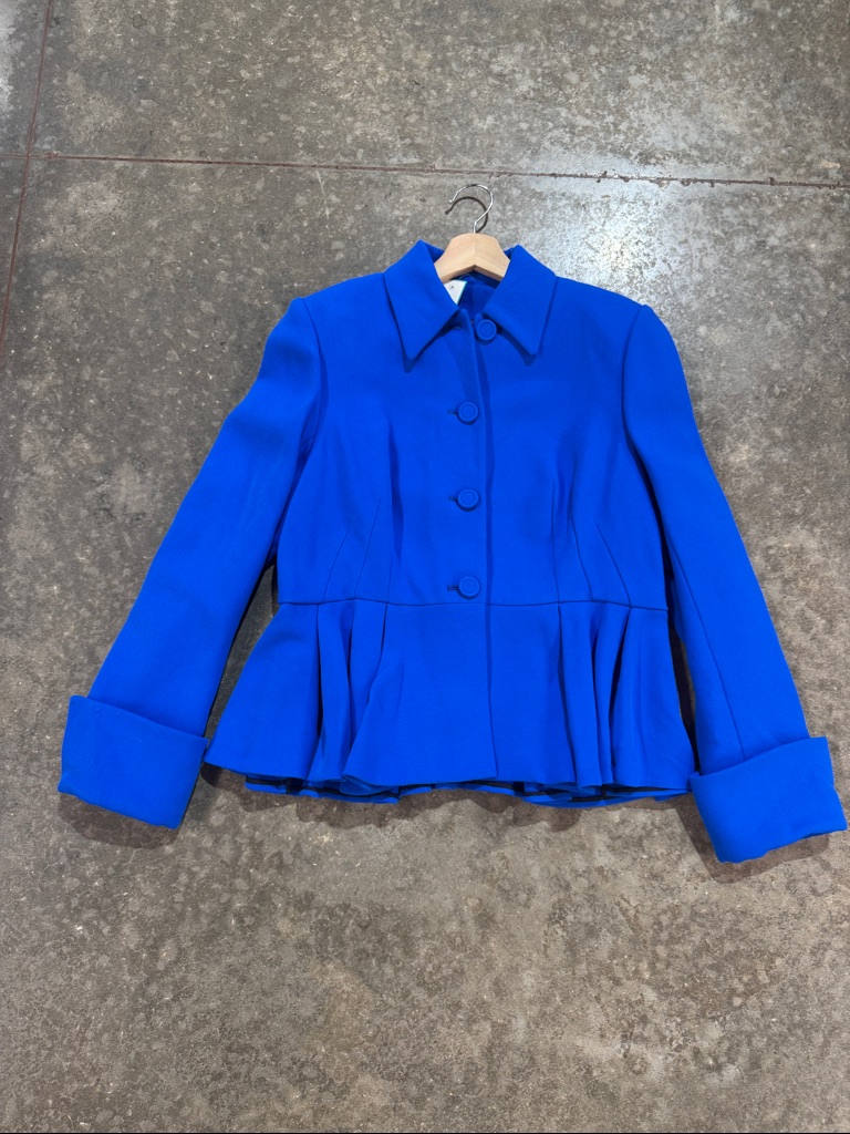 Cobalt Blue Peplum Blazer Structured Tailored Jacket High Quality Medium